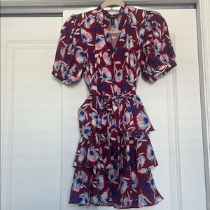 Aqua Burgundy Floral Mini Dress